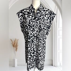 LITA by Ciara Sleeveless Black/White Cheetah Button Front Shirt Dress Size Med